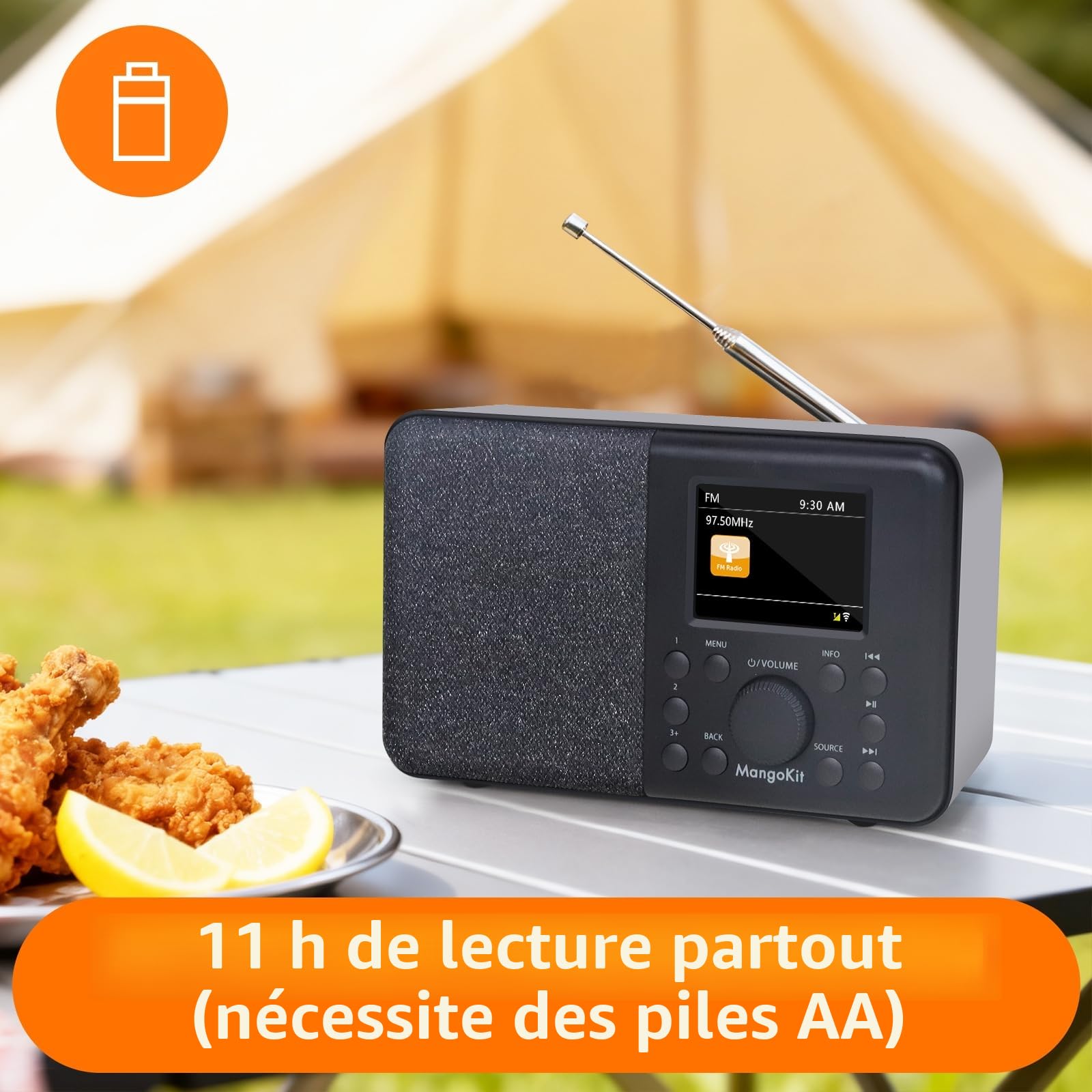 Radio Internet DAB/DAB+ WiFi avec Bluetooth FM Double Alarme Cuisine Noir