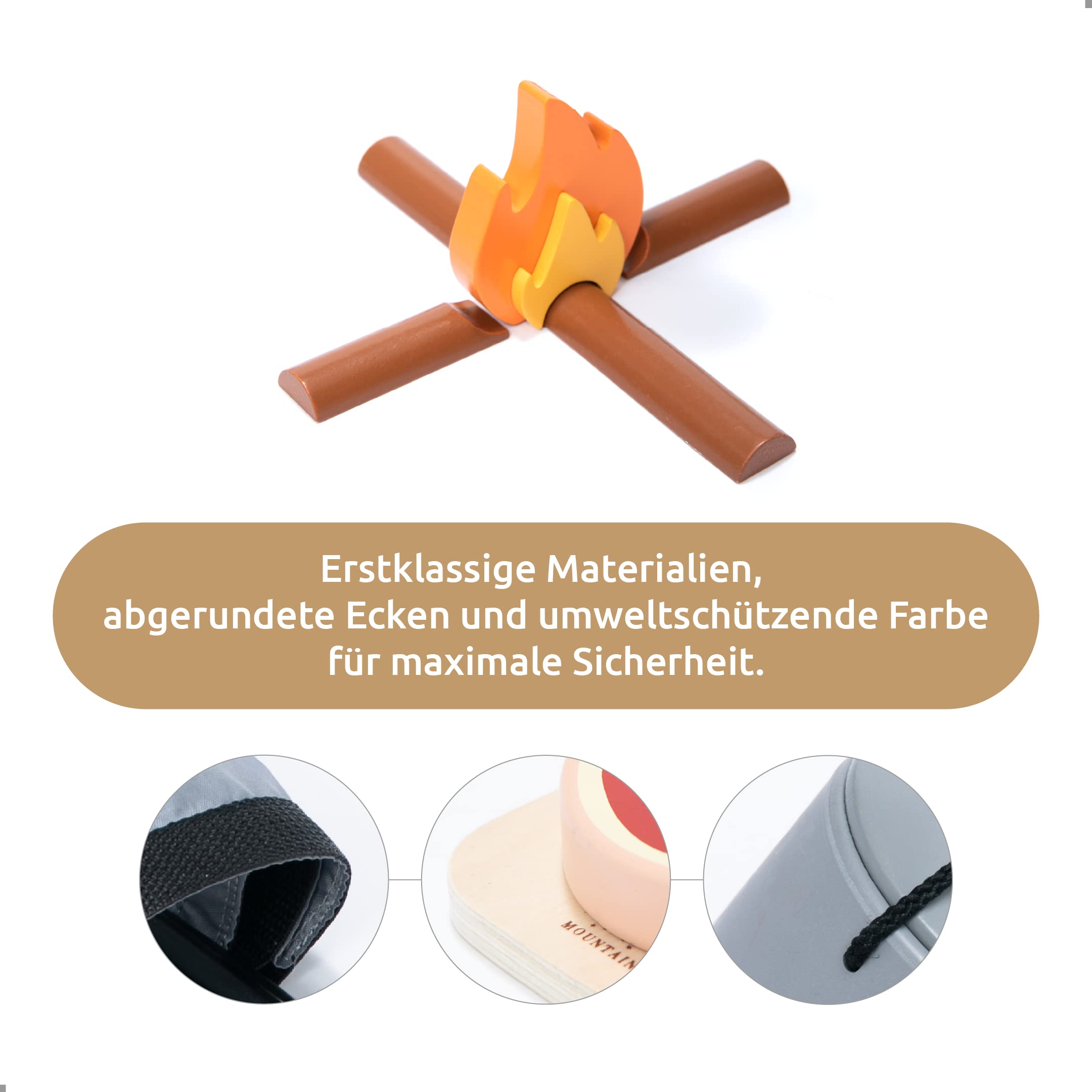Kit De Camping Enfants Umu® - 45 Pièces En Bois Avec Feu De Camp Et Accessoires - Jeu D'Imitation 3+ Ans
