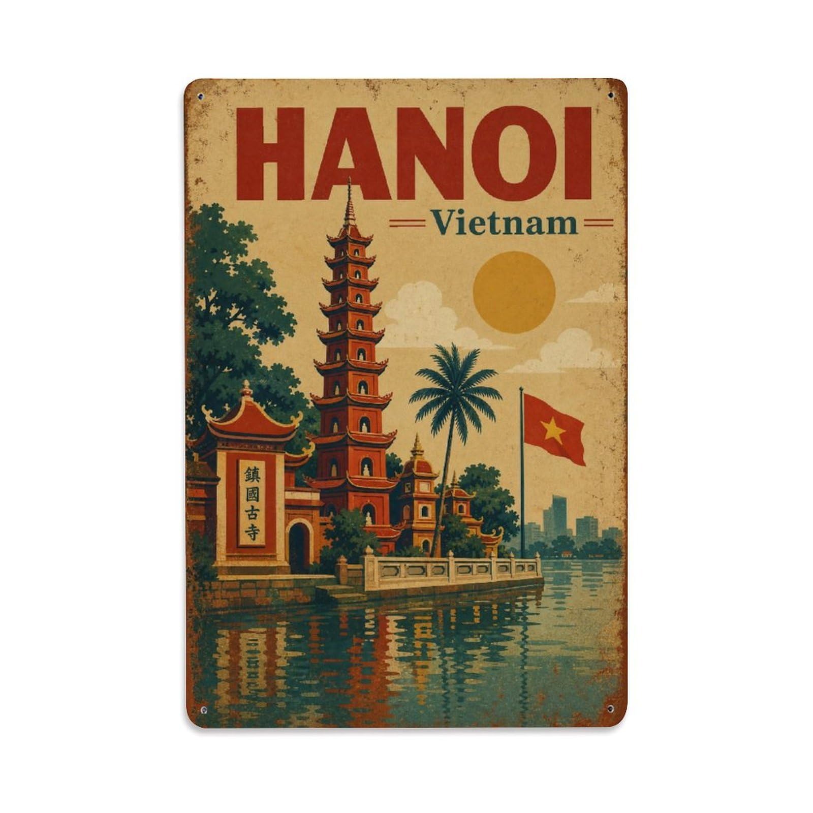 Hanoi Vietnam Temple Shrine Heritage Regional Travel Metal Tin Sign