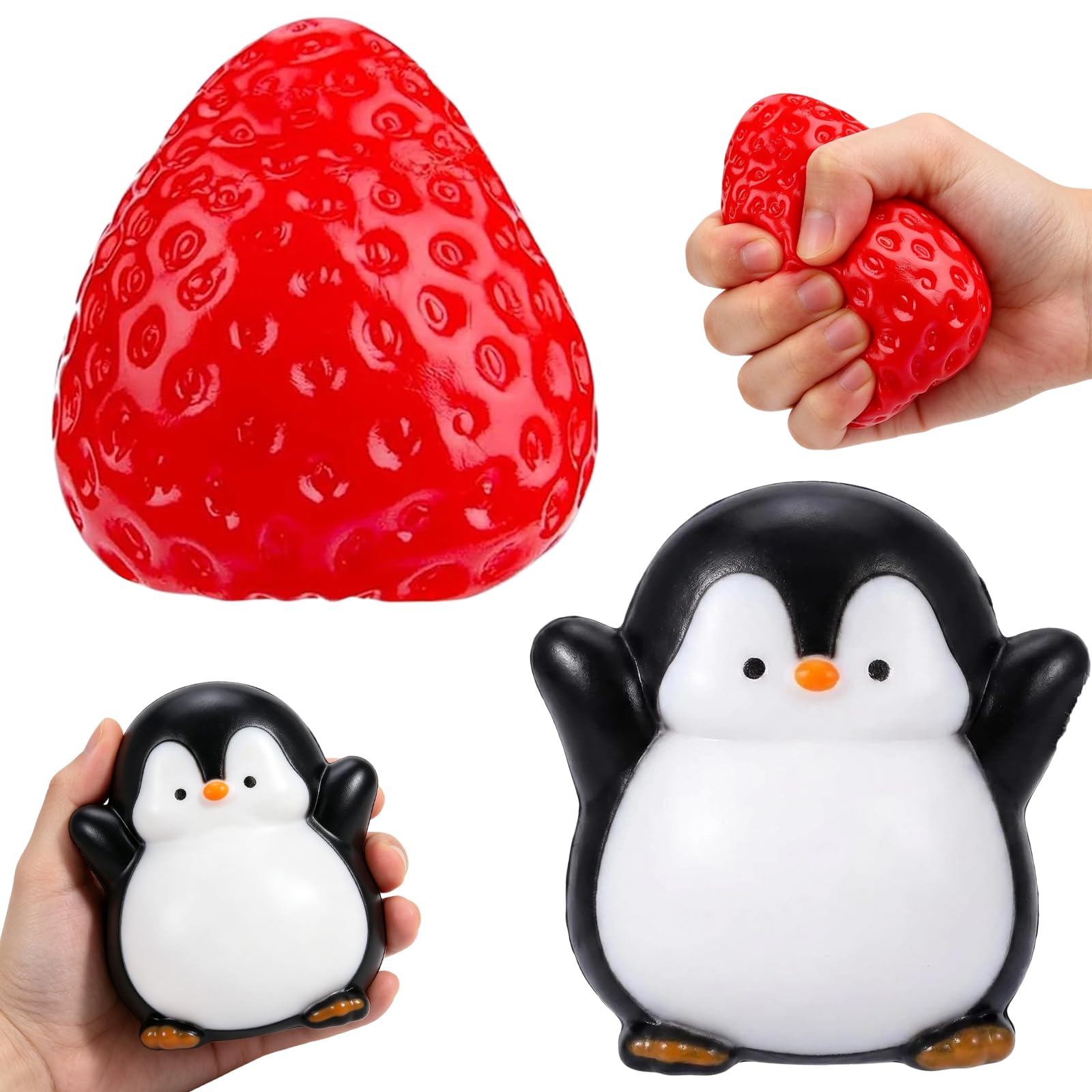 2Pcs Squishy Toys Taba Squishy Pack Fufu Strawberry Ball Penguin Squishes Relief Toys for Decompression Birthday Novelty Gift — image 1