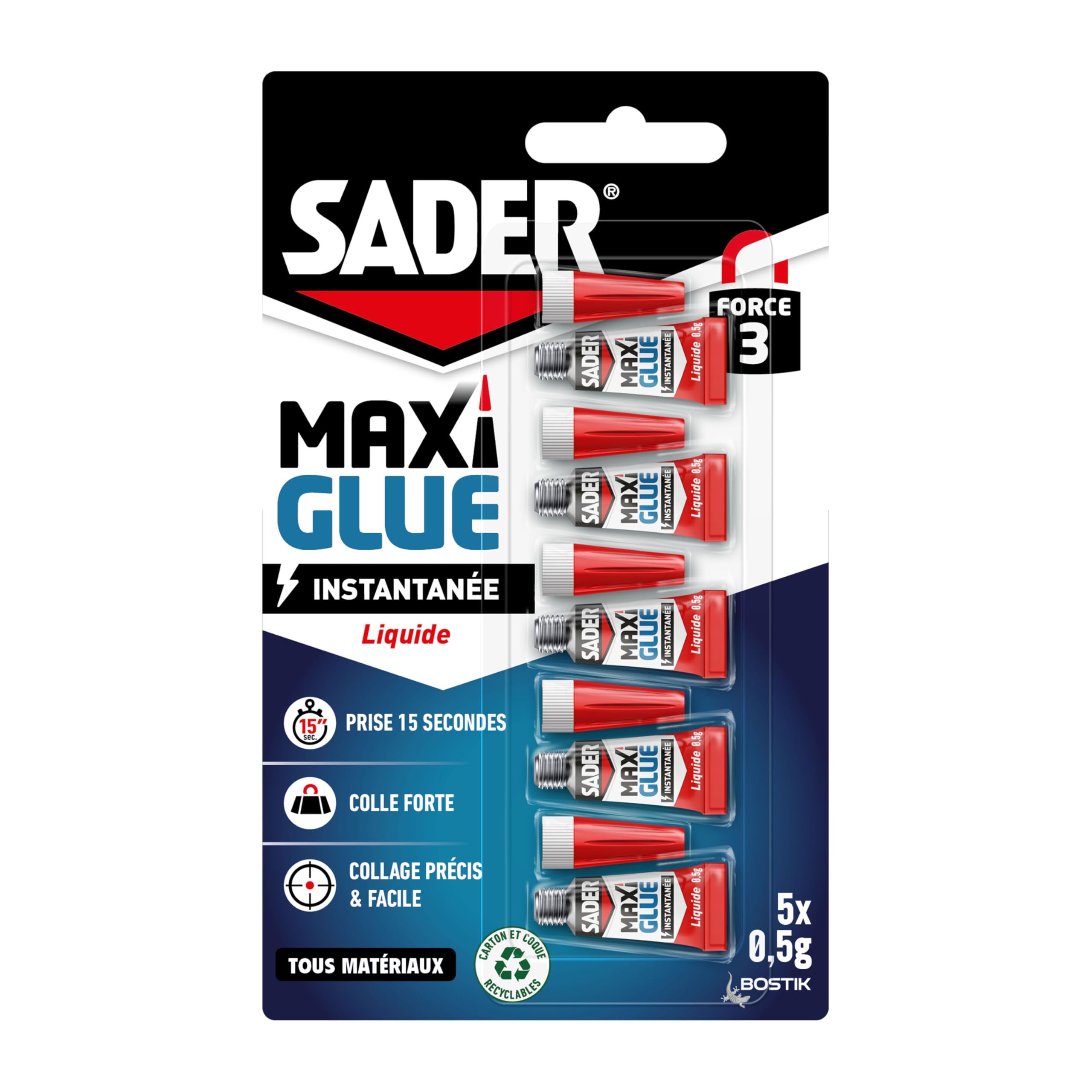 Colle de Réparation à Prise Rapide Sader Maxiglue Liquide extra forte et transparente 5x0.5g