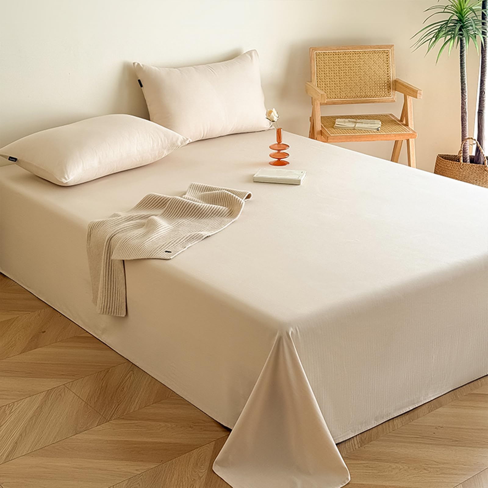 Bettlaken ohne Gummizug 245x250cm Grau | Baumwolle,Extra großes Bettlaken,Einfarbig,Sommerlaken，weiches und atmungsaktives,mit 2 x Kissenbezug von 50 x 75 cm
