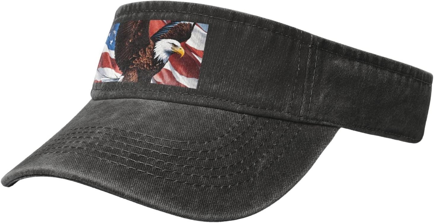 Eagle with USA Flag Print Sport Sun Visor Hats Cotton Ball Caps Empty Top Baseball Sun Cap for Men Women