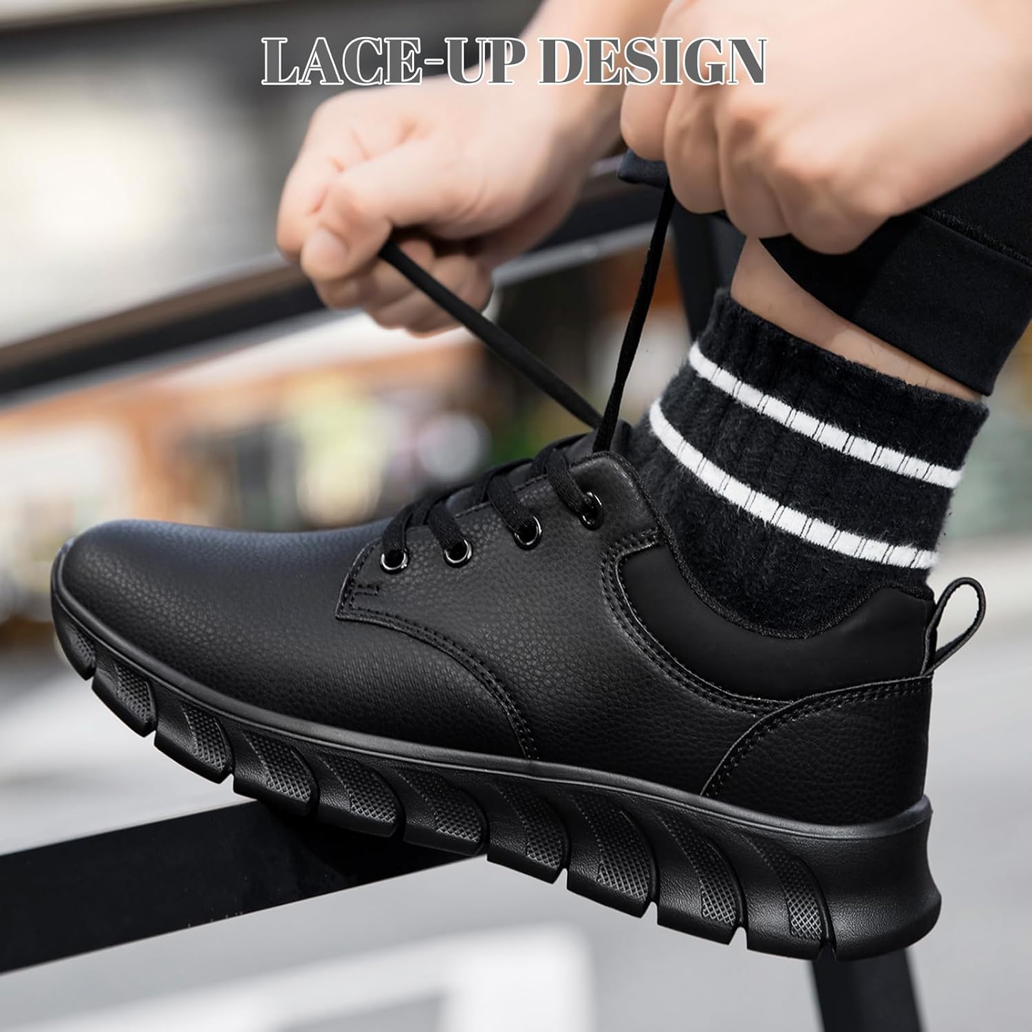 Mens Non Slip Work Shoes Waterproof Oil-Proof PU Leather Food Service Restaurants Kitchen Chef Shoes Comfy Walking Sneakers Lightweight Classic Stylish Casual Office Footwear - Image 5