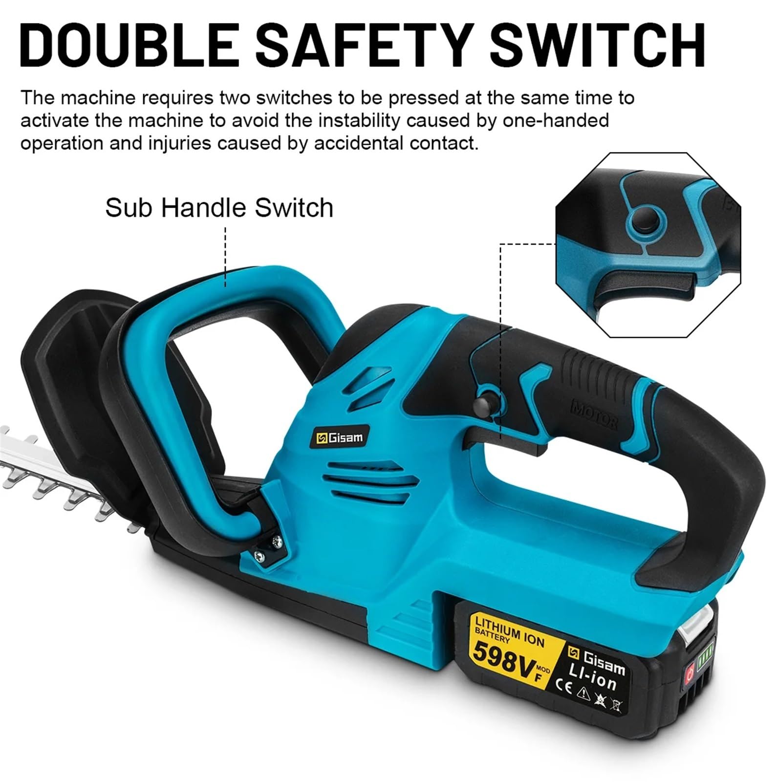 Cortasetos eléctrico sin escobillas de 20000 RPM, cortacésped, podadora de setos for jardinería, batería de 18 V, 1 Unidad(1 Battery Set)