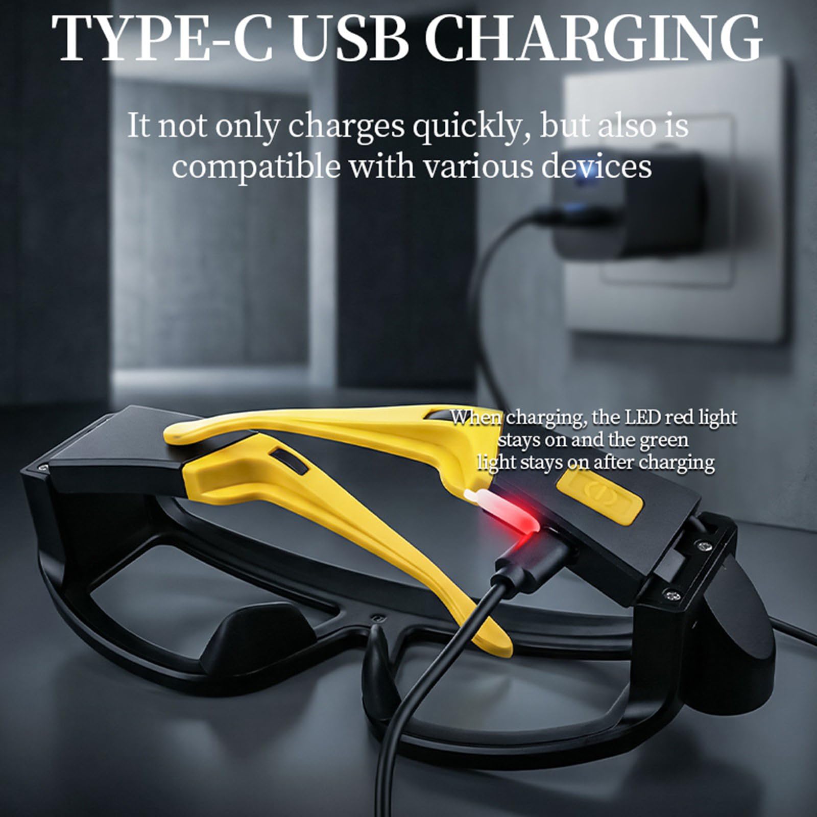 Lunettes lumineuses avec batterie longue et design confortable pour projets, rechargeable par USB