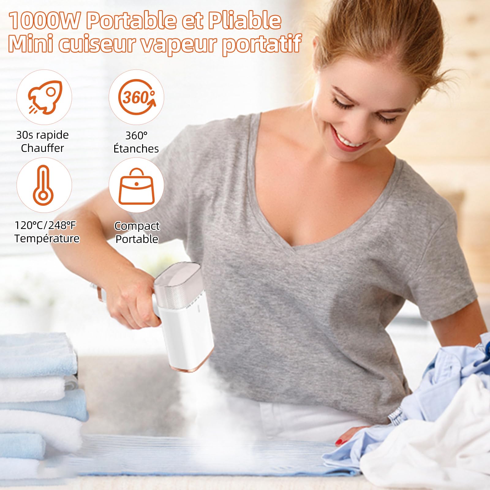 Definitrice a vapore verticale, ferro da stiro verticale portatile 1000 W 150 ml, Vapore a vapore, adatto a tutti i tessuti, casa, viaggi, casa e ufficio
