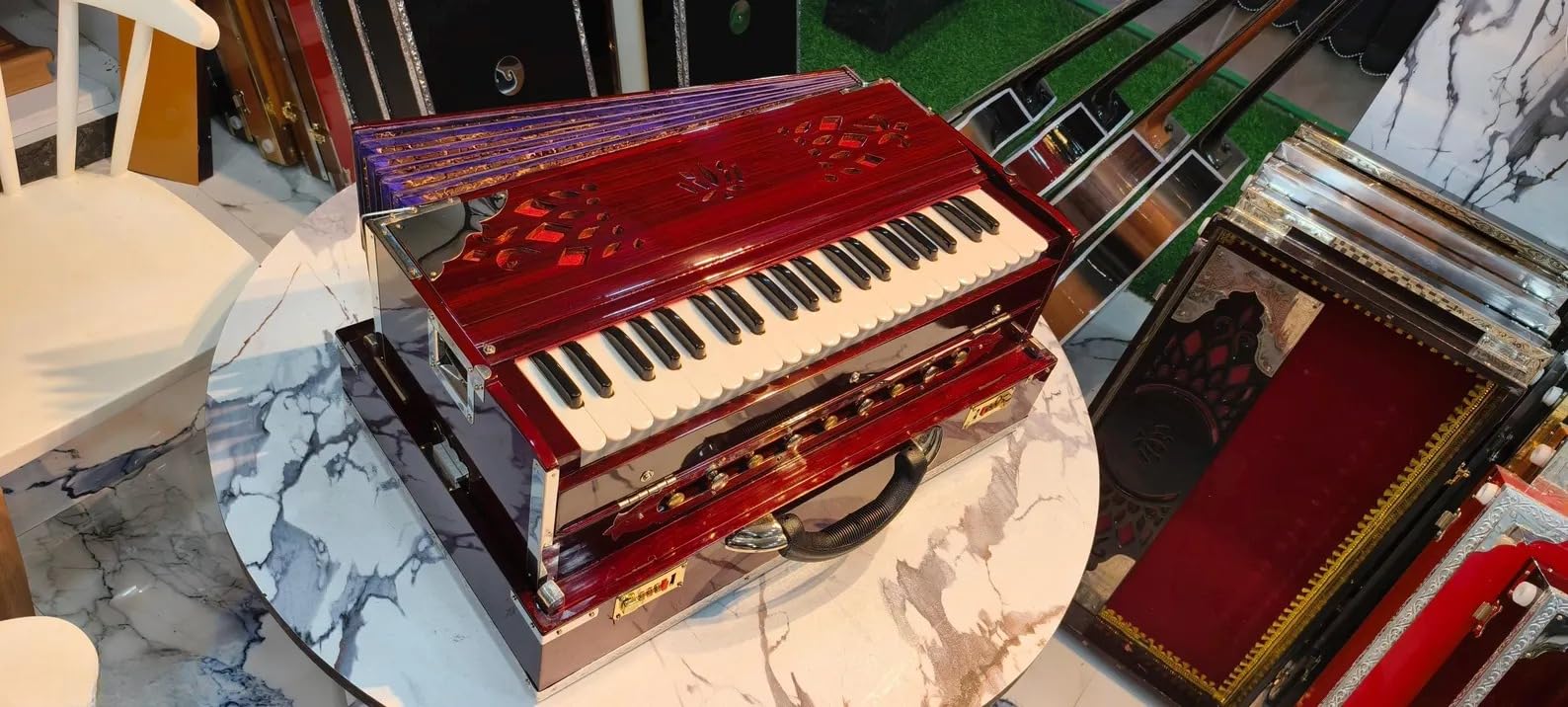 NamasteHimalayas Premium Professional 2-Reed Harmonium with Original German Jubilate Reeds – Mahogany Glossy Finish
