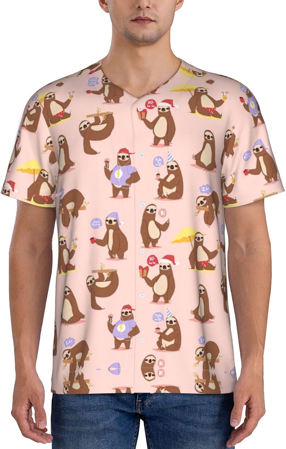Cute Sloth Stylish Softball Jersey,Personalized and Breathable Baseball Button Down for Men for All Seasons and Occasions