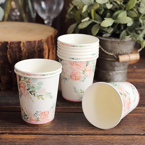 Efavormart - Paquete de 25 vasos desechables de papel para ducha de boda, diseño de flor de peonía de 9 onzas
