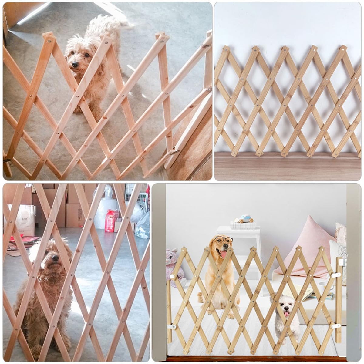 TOPBATHY Puerta Retráctil para Perros Pequeña de Madera Resistente, Valla Interior para Mascotas, Barrera para Escaleras y Pasillos, Protector contra Arañazos y Mordeduras, Puerta