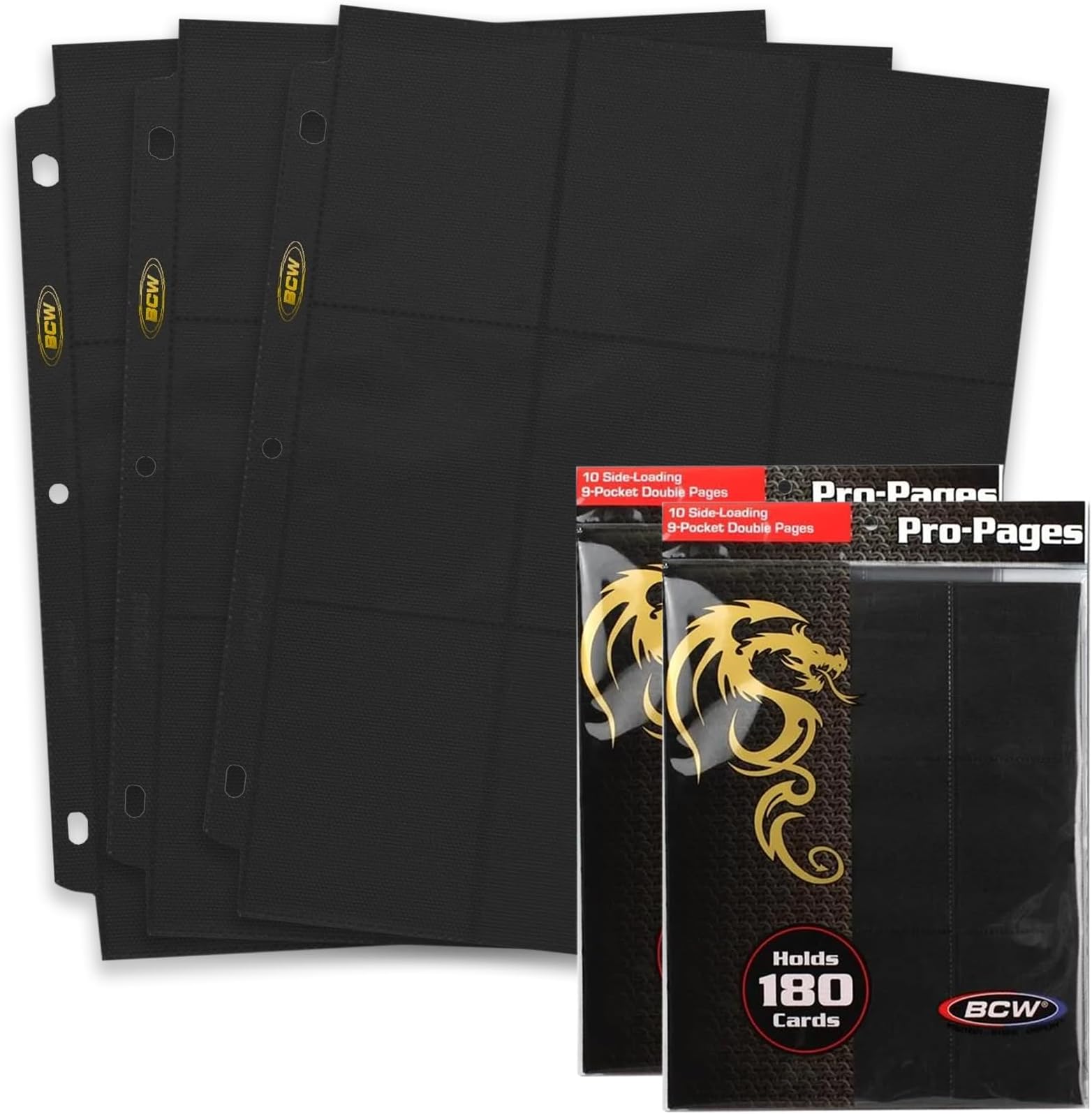 BCW Double-Sided 9-Pocket Pages (20 Black) | Side-Loading Trading Card Binder Sheets | Card Storage & Display Solution
