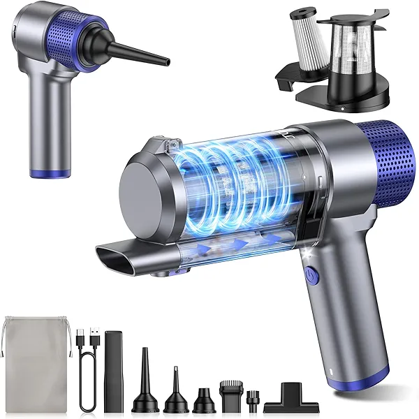 JONYJ Handheld Car Vacuum Cleaner Cordless, 16000PA Hand Held Vacuum Portable, 2 in 1 Air Duster and Mini Vacuum Cleaner Rechargeable with Led, Multi-Nozzles & Washable Filters for Home Office Car Pet