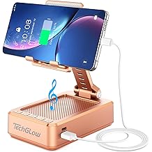 هدايا TechGlow للرجال والنساء حامل هاتف محمول قابل للطي مع مكبر صوت بلوتوث ووظيفة الشحن فكرة هدية عيد ميلاد للأم والأب أداة رائعة هدايا تقنية - ذهب وردي