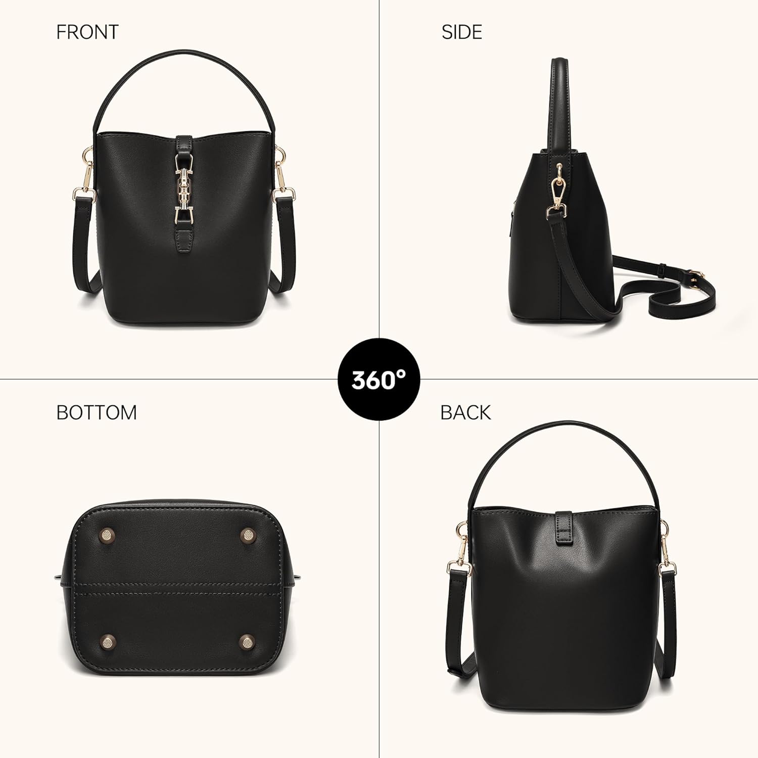 GEMIU Leather Bucket Bag, Crossbody Bags for Women, Classic Simple Shoulder Purses Handbag with Adjustable Strap