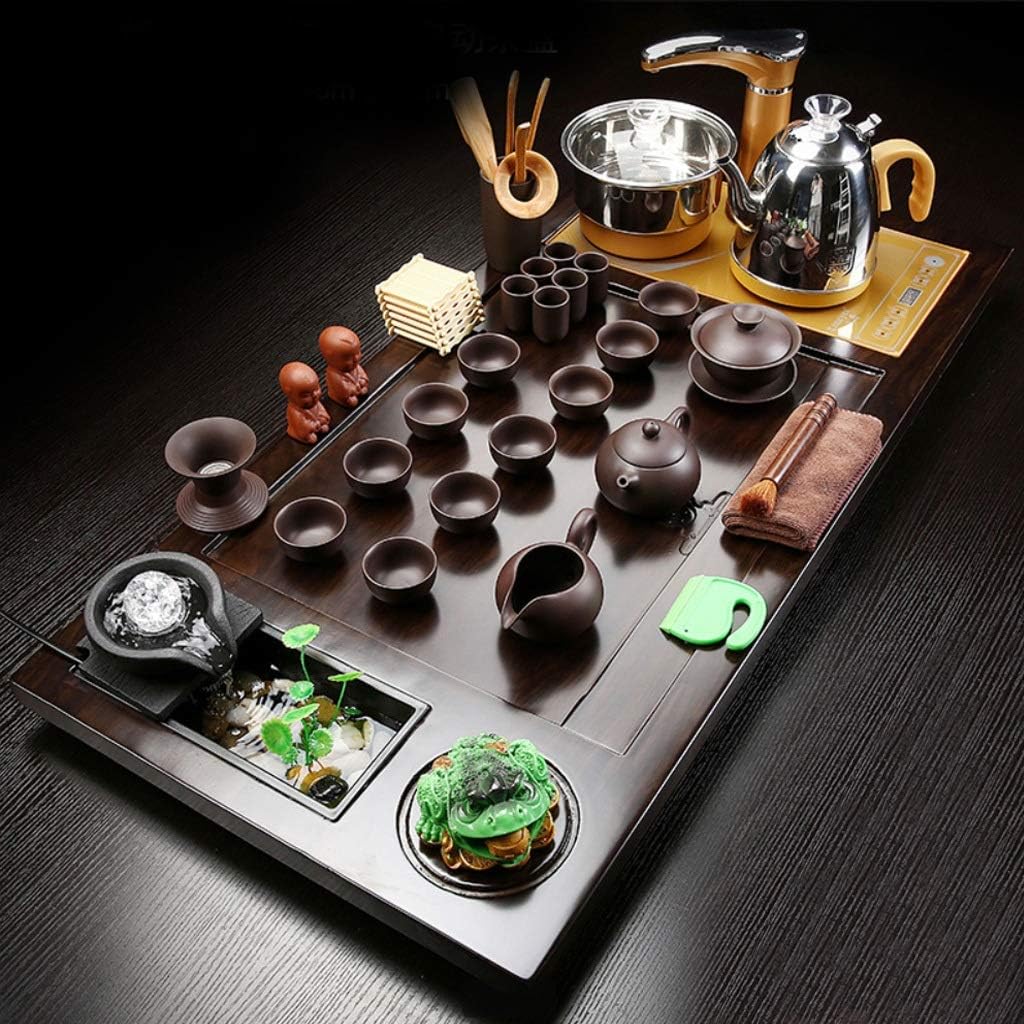 Tea Set,Tea Serving Tray Kung Fu Tea Set With Wood Tea Tray Wooden Water Storage Tea Set,complete Set Of Solid Wood Water Drainage Tea Tray,solid Wood Tea Tray,for Home or Office Use (Color : G)