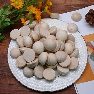 50 Pack Unfinished Wooden Beads - 30mm Half Round Wooden Beads and Small Wood Balls Half Craft Balls for DIY Projects, Christmas Decorations