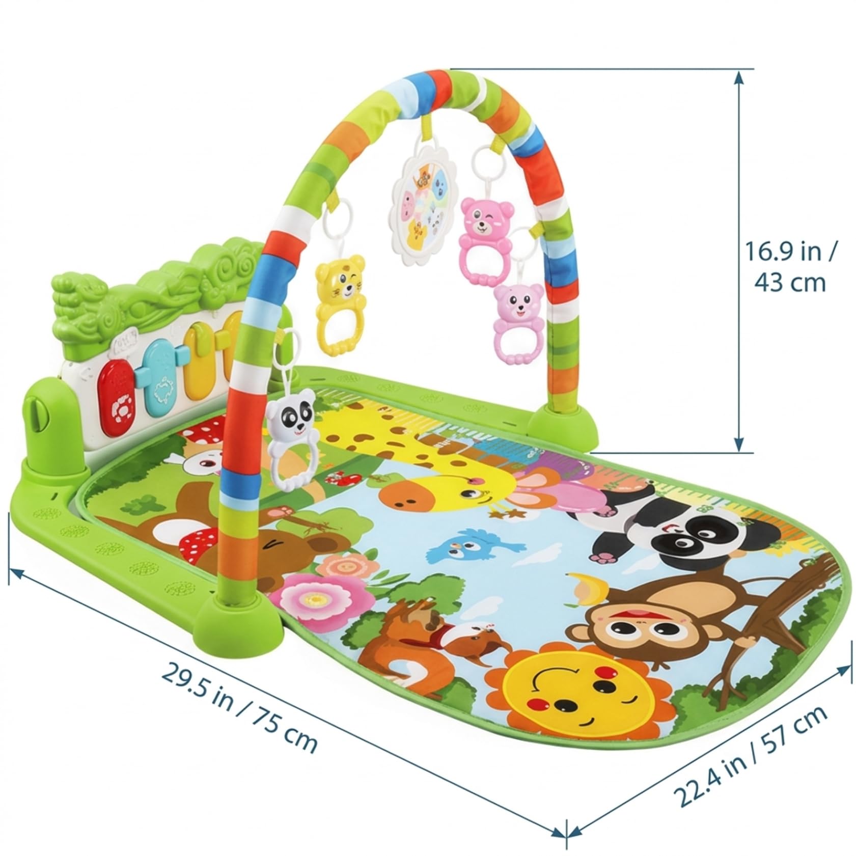 Tapete para jugar boca abajo para bebé y tapete para piano para bebé, actividad temática verde con teclas de piano de delfines para bebés de 0 a 12 meses