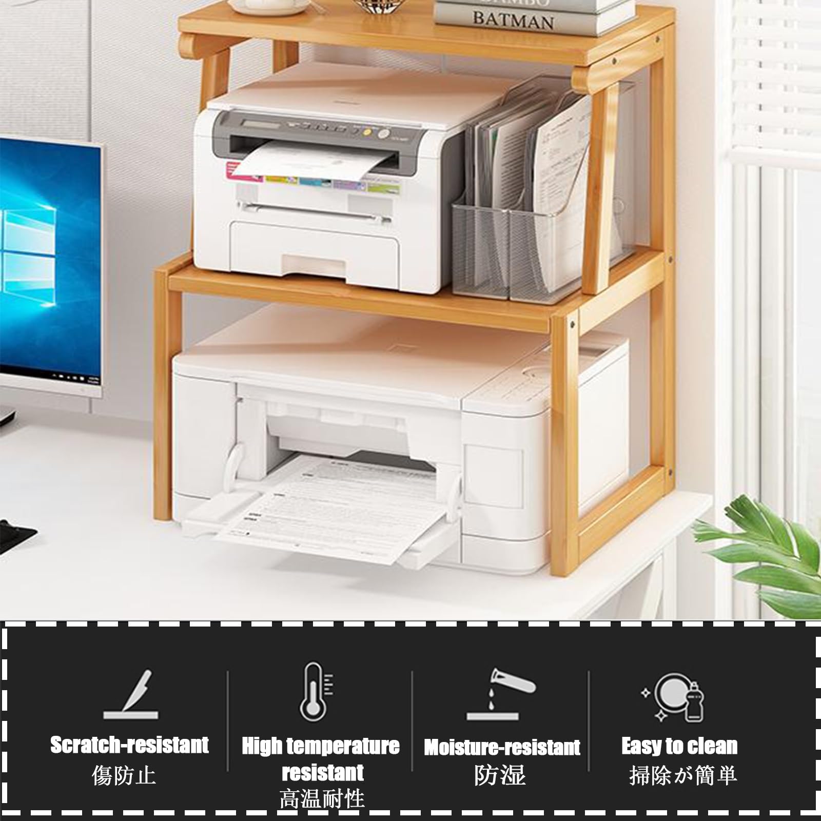 Mensola Porta Stampante Mobiletto Con Ruote Supporto Per Stampante In Legno Porta Stampante Da Scrivania Tavolo Per Stampanti A 3 Livelli Con Ruote Supporto Per Monitor In Legno(Brown,3rd flo