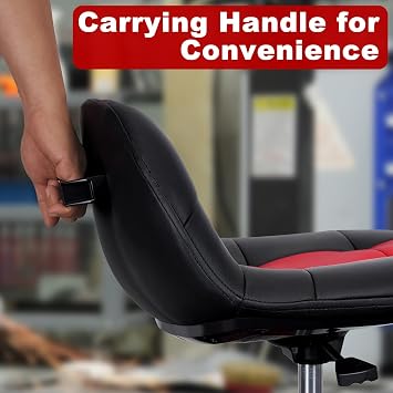 Rolling Shop Stool with Wheels, Adjustable Garage Mechanic Stool Seat Shop Roller Work Chair Mobile Rolling Seat with Tool Tray, 2 Cup Holders, 4 Casters, 350 LBS, Heavy-Duty, Red