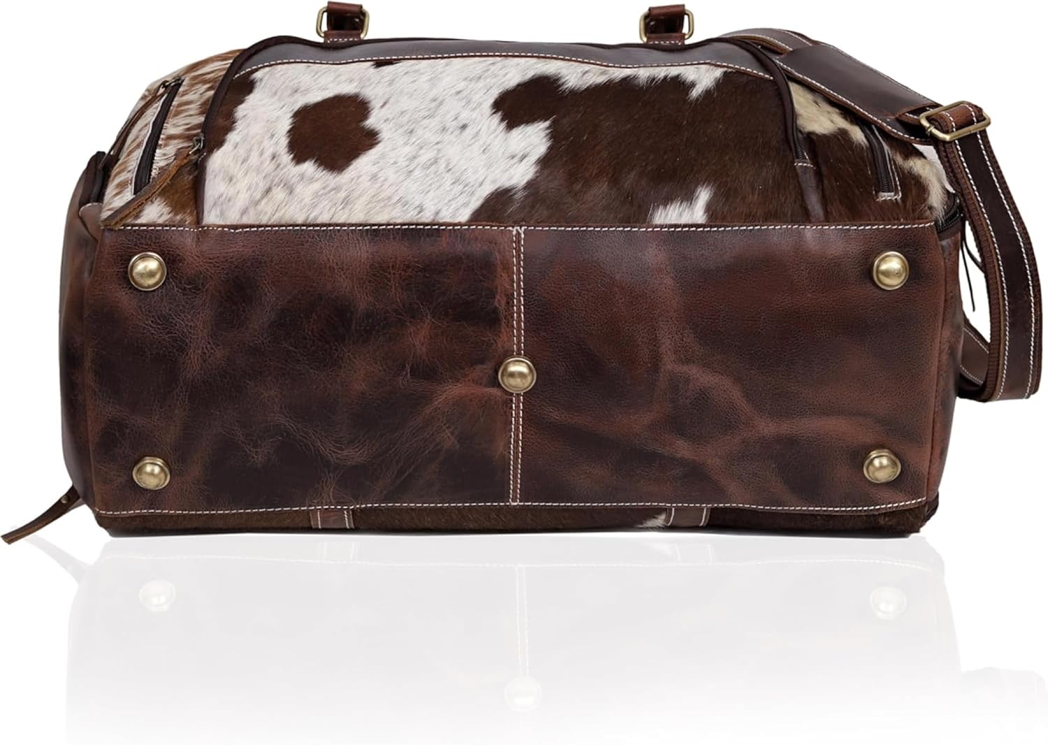 Leather Duffel Bag for Men & Women, Genuine Weekender Travel Bag, Handmade Overnight Gym Bag with Shoulder Strap, Carry-On for Business & Outdoor Travel (Yukon Hair Duffel, Brown & White, 22 Inch) - Image 7