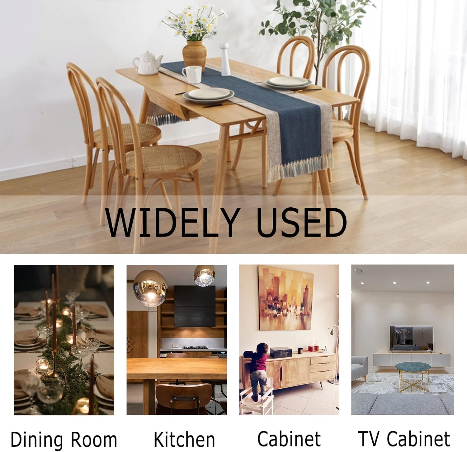 Rustic Linen Table Runner Farmhouse Style Table Runner with Hand-Tassels for Dining Kitchen Coffee Table Decor, Party and Dresser Decor(Navy Blue, 15x108 inch)