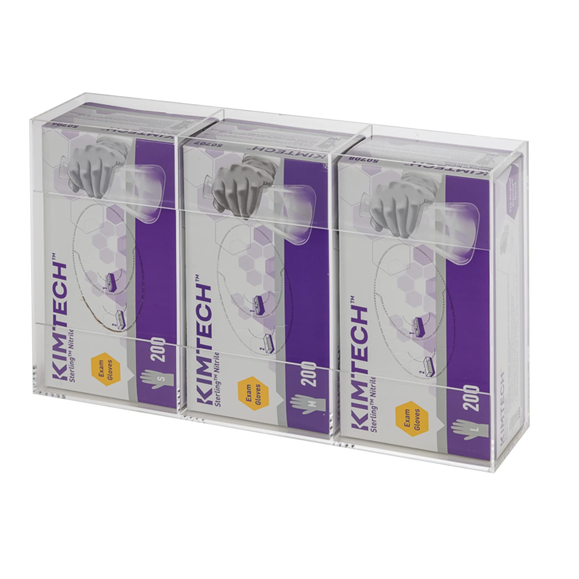 Kantek Dispenser da parete in acrilico per vano portaoggetti, capacità 3 scatole, facile scambio, per uso in servizi di ristorazione, sanità, ospedali, ristoranti, 26,2 x 9,7 x 40,6 cm, trasparente