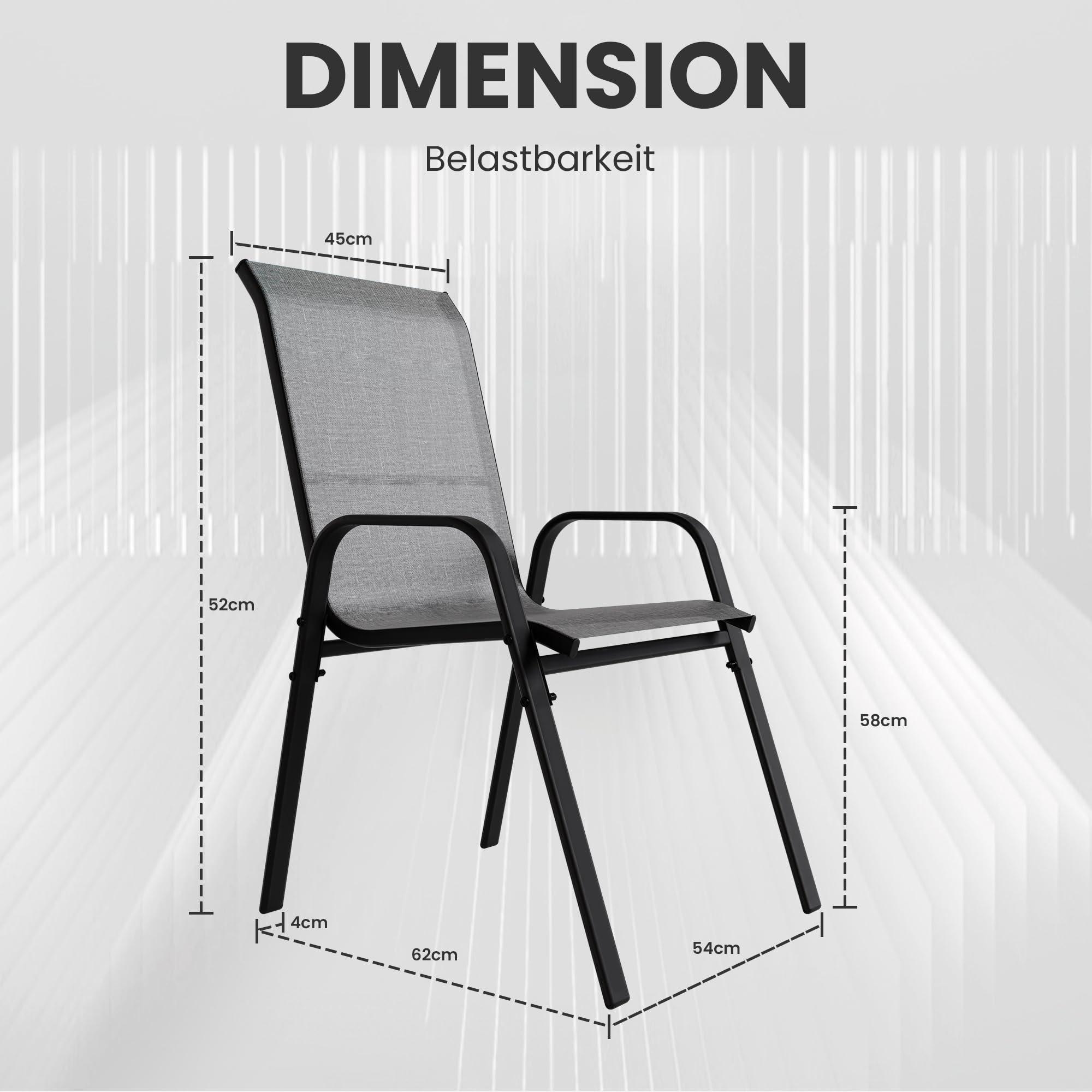 2026 Aufwertung Hochlehner 6er Set Gartenstühle wetterfest, Stapelbar Terrassenstühle Sitzgruppenstühle mit hoher Rückenlehne & atmungsaktivem Textilen, Ideal für Garten, Balkon, Terrasse und Camping