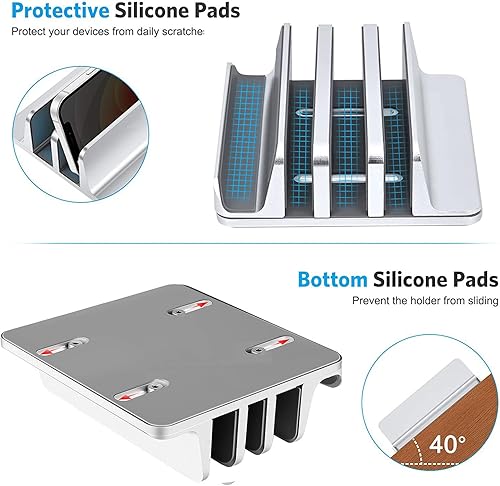 Miniatura 5 de Soporte vertical para laptop versión actualizada, soporte de escritorio de 3 ranuras con base ajustable, soporte de aluminio 4 en 1 para computadora