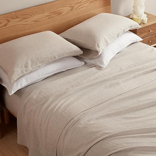 Miniatura 5 de DAPU - Fundas de almohada de lino puro (1 par), tejido de lino natural francés 100% (Queen, blanco)