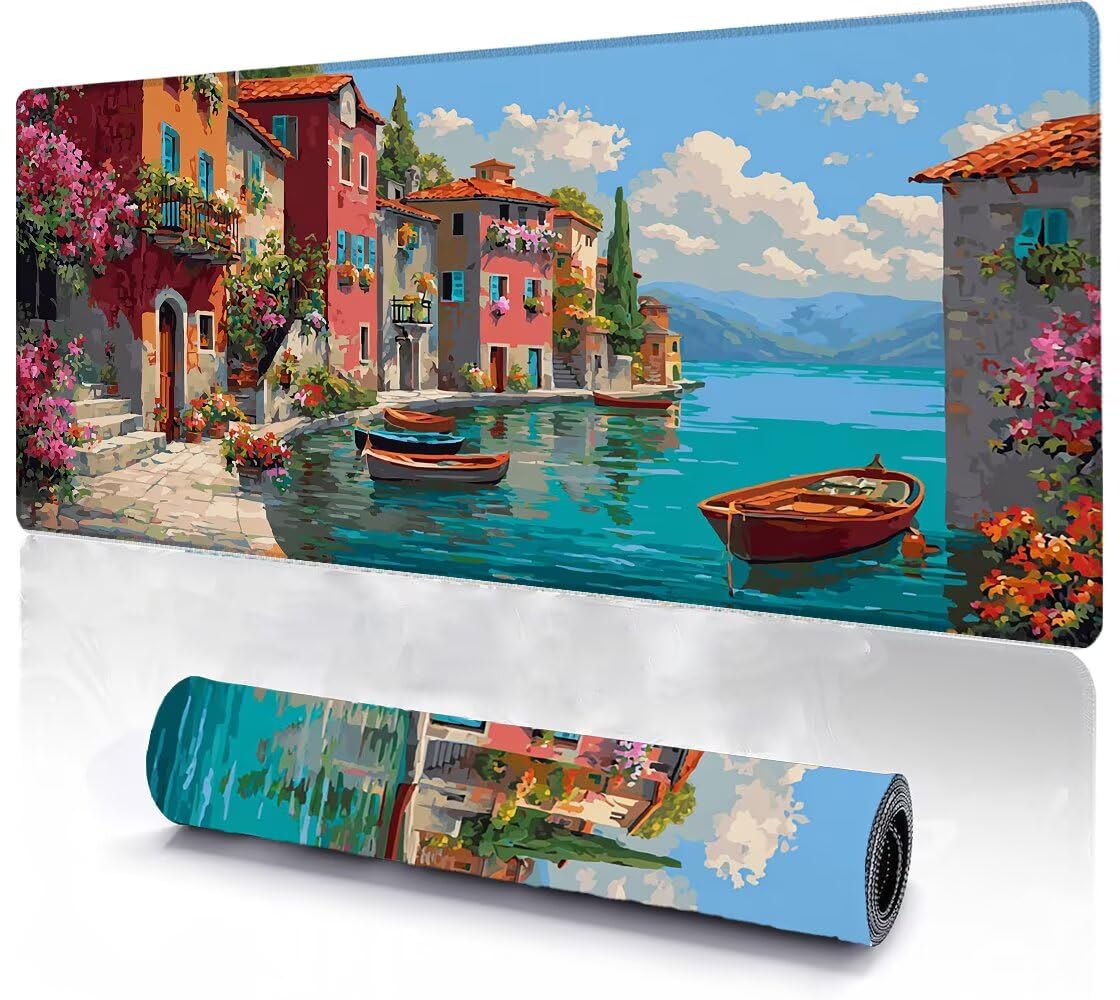 Alfombrilla Ratón XXL 600x1200x3 mm Mouse Pad Grande Gaming Paisaje Alfombrilla Escritorio,con Base de Goma Tapete Escritorio con Bordes Cosidos, Impermeable Antideslizante Ordenador Desk Mat zj-845