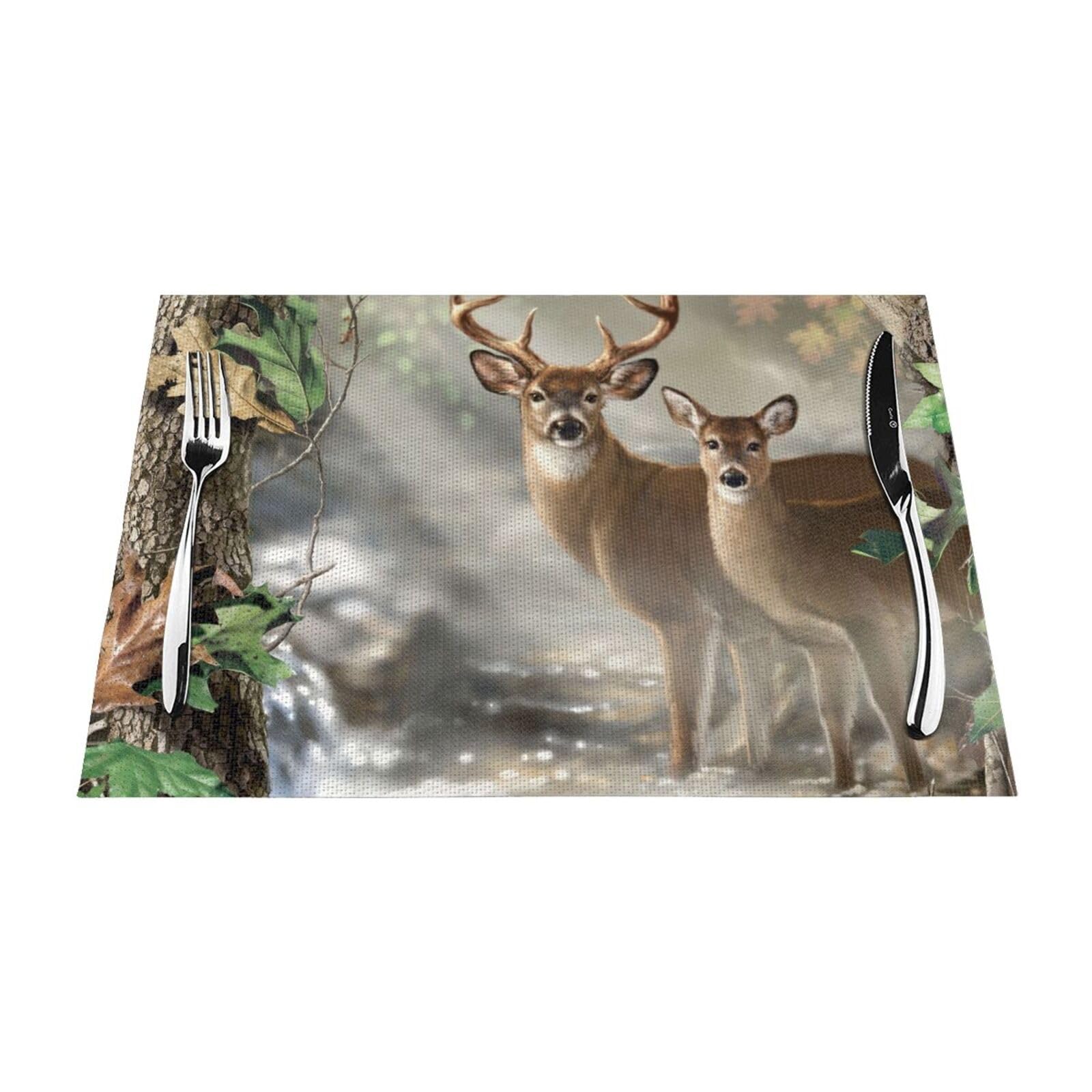 PVC Placemat Set of 6 PCS, 45x30 CM, Camouflage Deer Printed Non-Slip Heat Resistant Place Mats for Kitchen Dining Table Indoor Outdoor