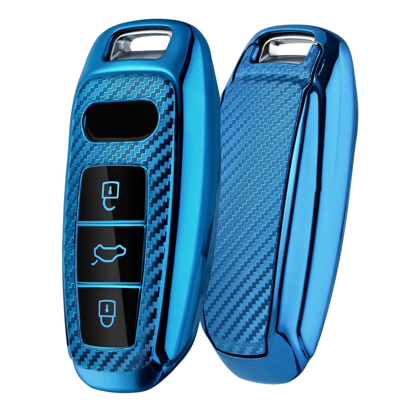 OATSBASF Schlüsselhülle Geeignet für Audi, Autoschlüssel Hülle für A6L A6 A7 A8 Q7 Q8 E-Tron 2019 2020 Silicone TPU Schutzhülle (Blau-Streifen)