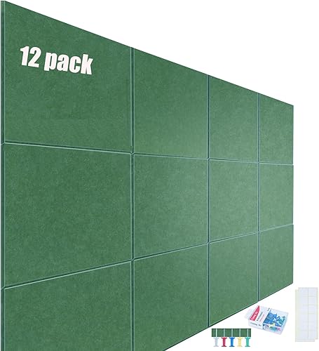 Paquete de 12 paneles acústicos insonorizados de 12 x 12 x 0.44 pulgadas, paneles de amortiguación de sonido de alta densidad con pestañas adhesivas