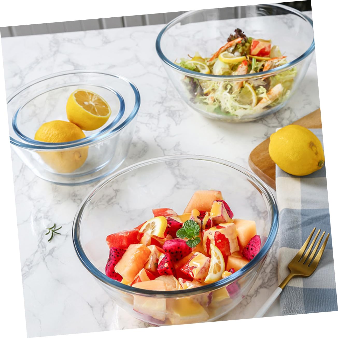 Große Glas Salatschüssel 2700ml Rund für Servieren und Haushalt | Durchsichtige Ausführung, Glatte Oberfläche, Angenehme Haptik, Langlebig für Alltag