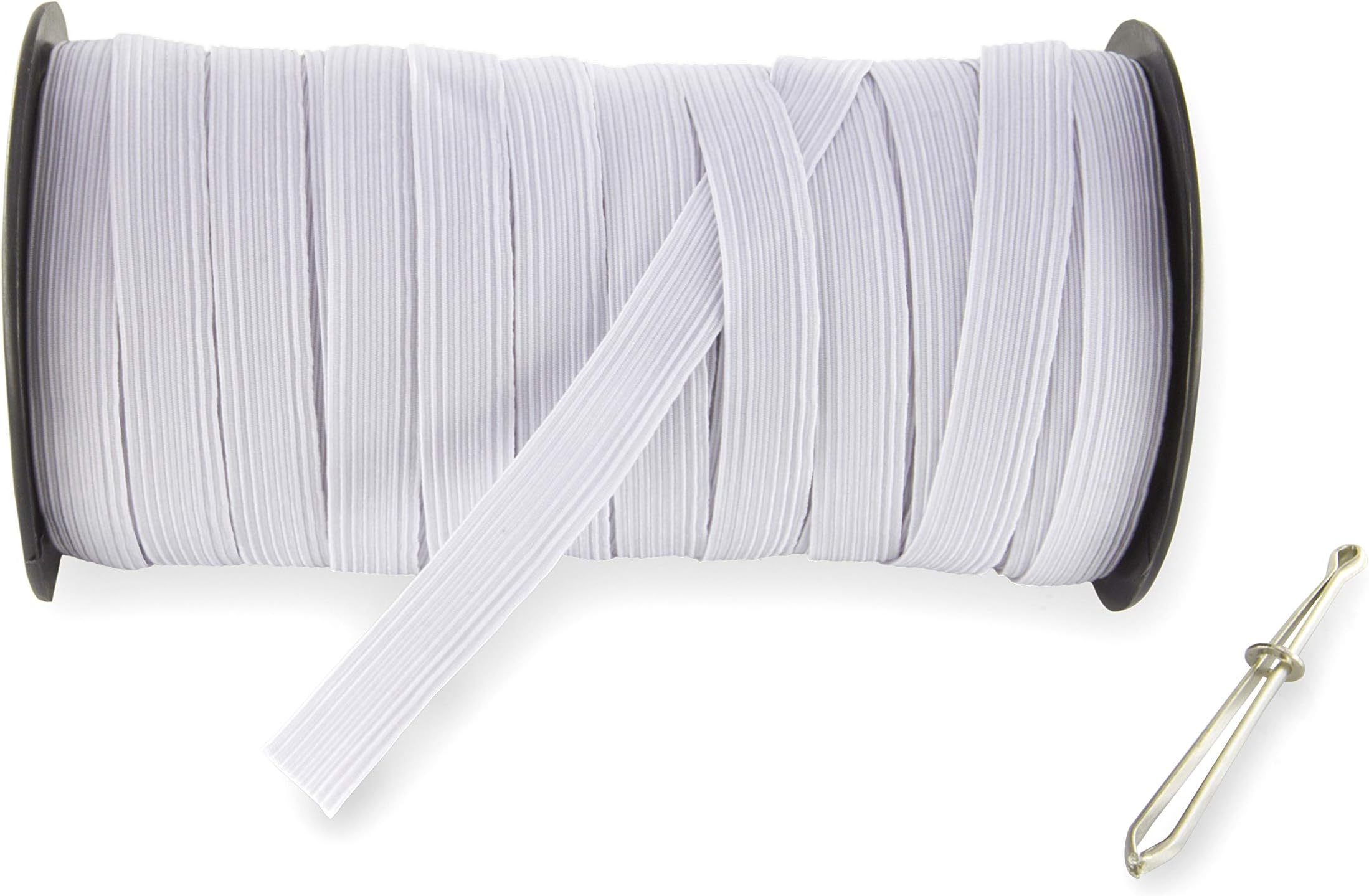 - 1/2" 40-Yards Baraded Elastic Cord/Elastic Band/Elastic Rope/Heavy Stretch Knit Elastic Spool/Bedspread Band (White, 40 Yard)