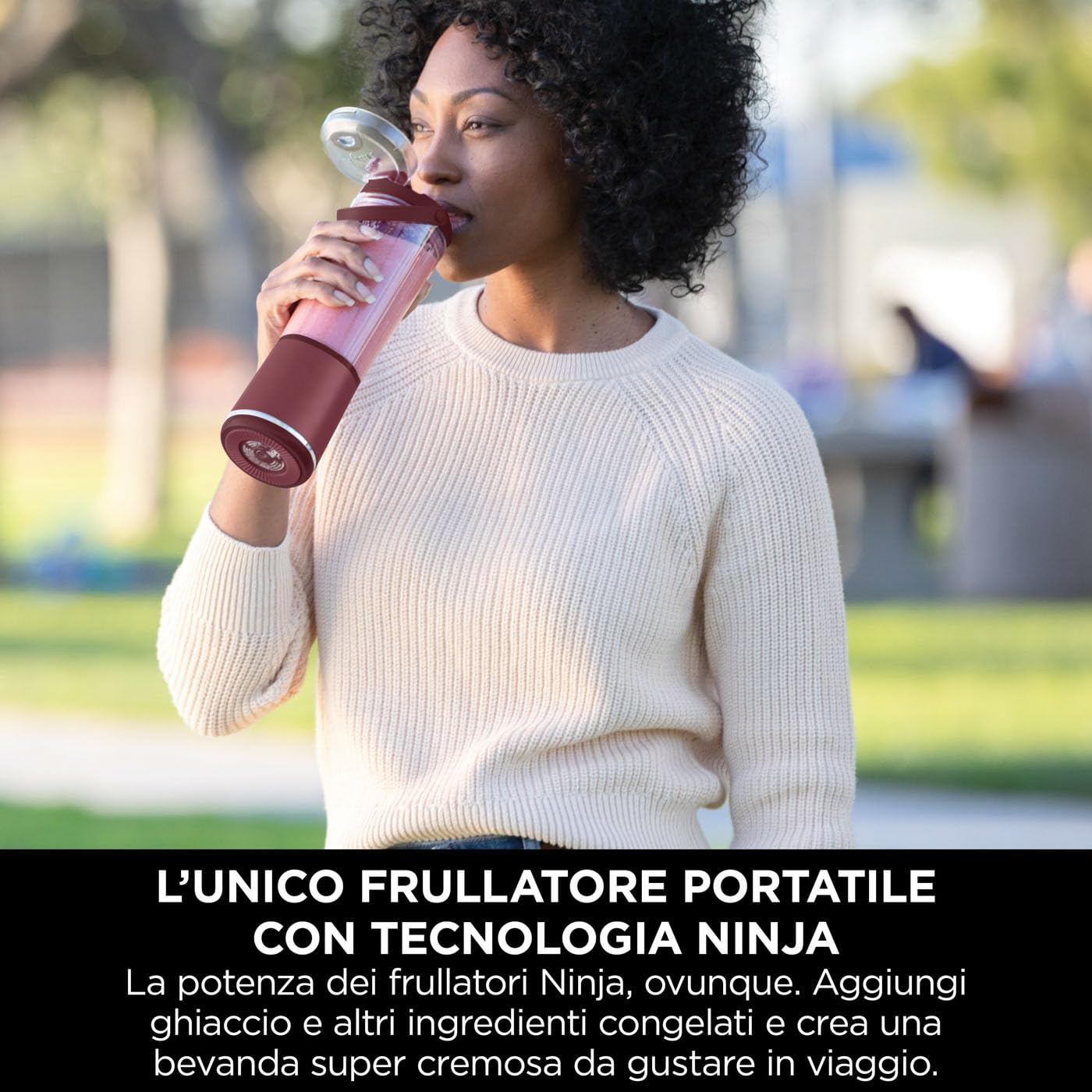 Ninja Blast Frullatore Portatile, 530 ml, con Coperchio e Beccuccio, Mini Frullatore Senza Fili, Ricaricabile, per Frullati, Trita Ghiaccio e Frutta Congelata, Ciliegia, BC151EUCR