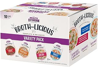 Health Extension Broth-Licious Variety Pack for Dogs, 3.5 oz Cups – Grain-Free, Ready-to-Serve, Supports Vitality, Digestion, Mobility & Shiny Coat (10-Cup Box)