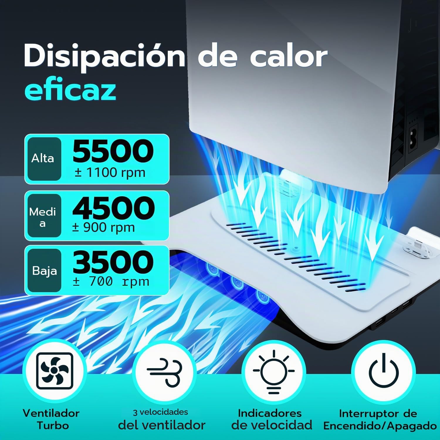 Soporte para PS5 Pro/Slim, luces LED, estación de refrigeración con carga dual