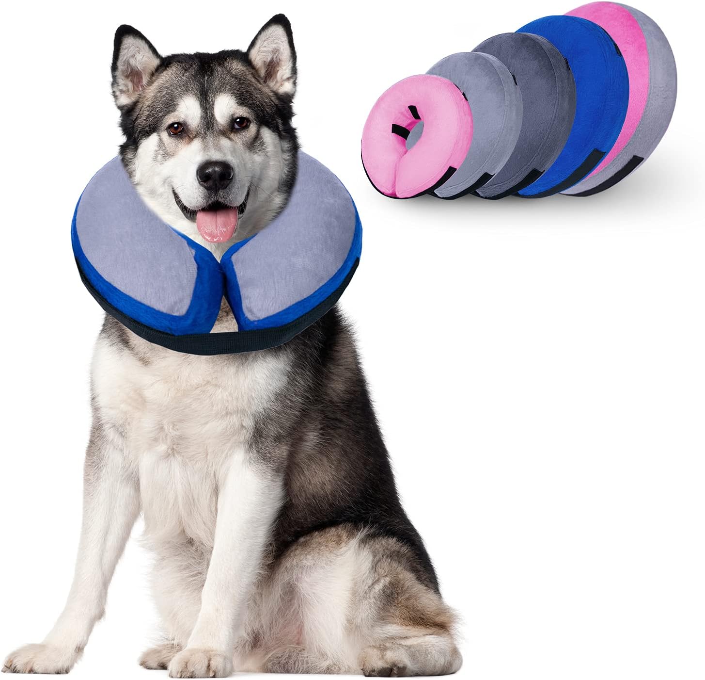 Dunhuang Pet Protective Inflatable Collar, Dog Cone Collar Soft for Dogs and Cats After Surgery, Prevent Pets from Biting & Scratching (X-Large (Neck: 23''-26''), Blue Grey)