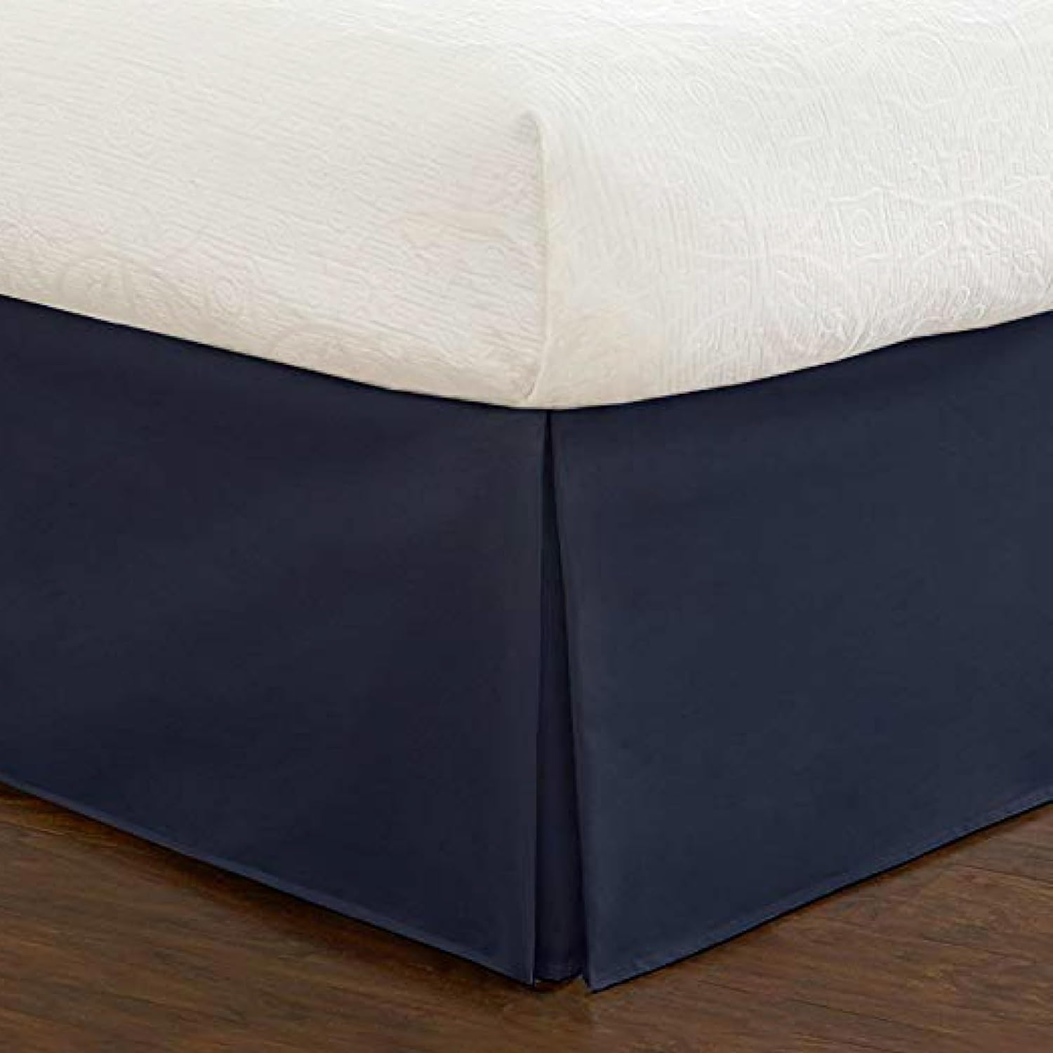 Fresh Ideas Bedding Tailored Bedskirt, Classic 14” Drop Length, Pleated Styling, King, Navy