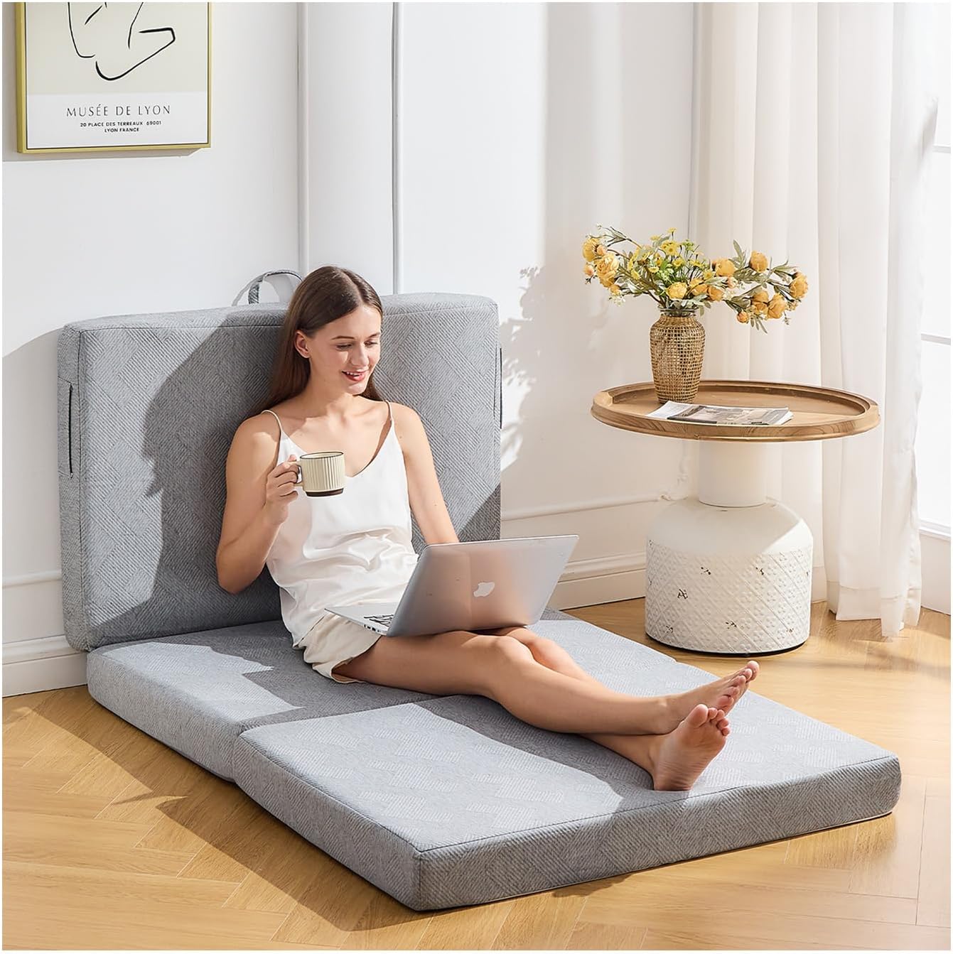 Trifold Mattress Full, 4 Inch Foldable Memory Foam Topper Portable Floor Guest Bed with Removable and Washable with Handles and Non-Slip Bottom for RV/Camping/Guest Room, 73" x 52" 4 Inch Full