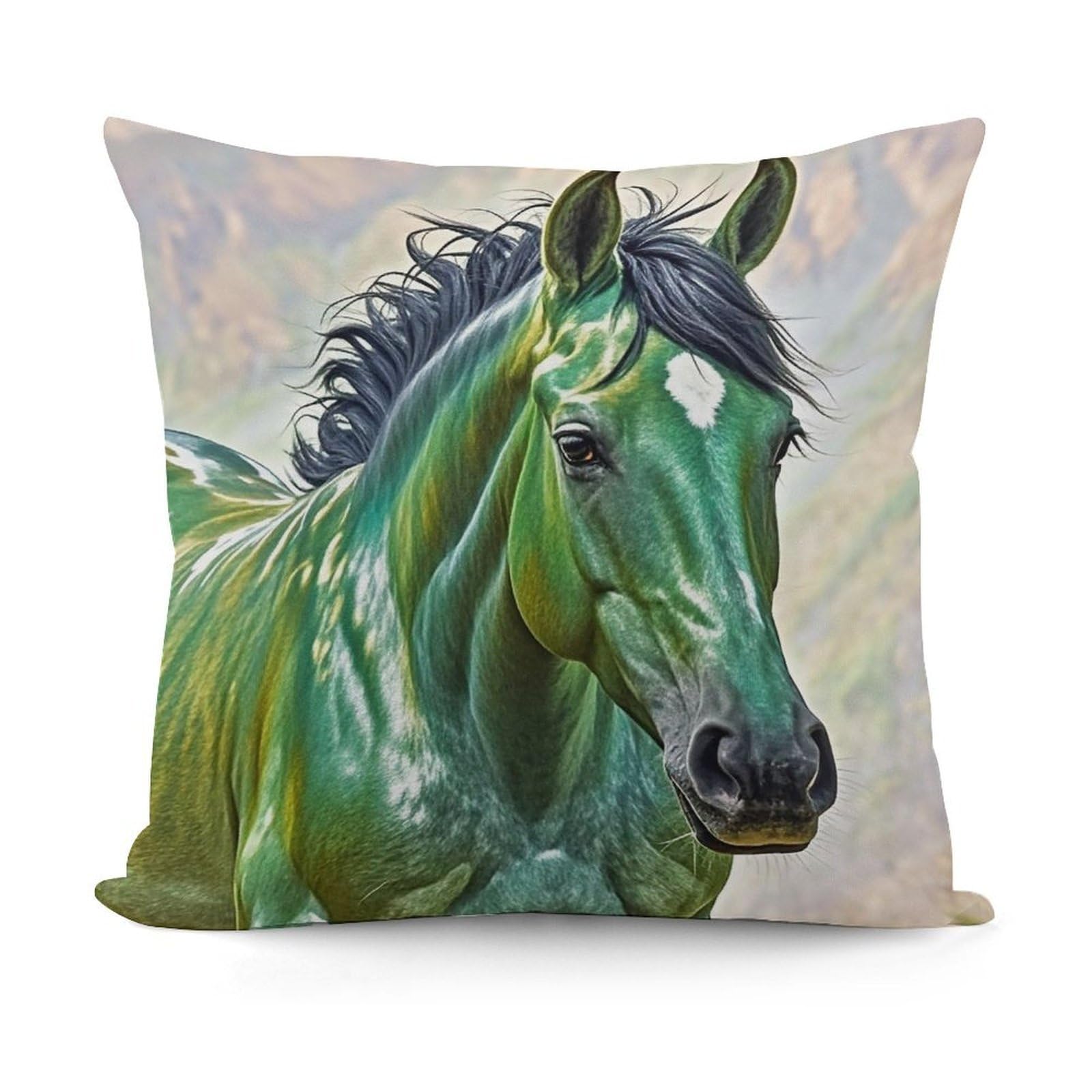 LZQPOEAS Green Horse Throw Pillow Cover 18x18 in Breathable Square Pillow Case Cozy Soft Pillowcase Protector Fashion Modern Couch Cushion Case for Living Room Bed Sofa Decor