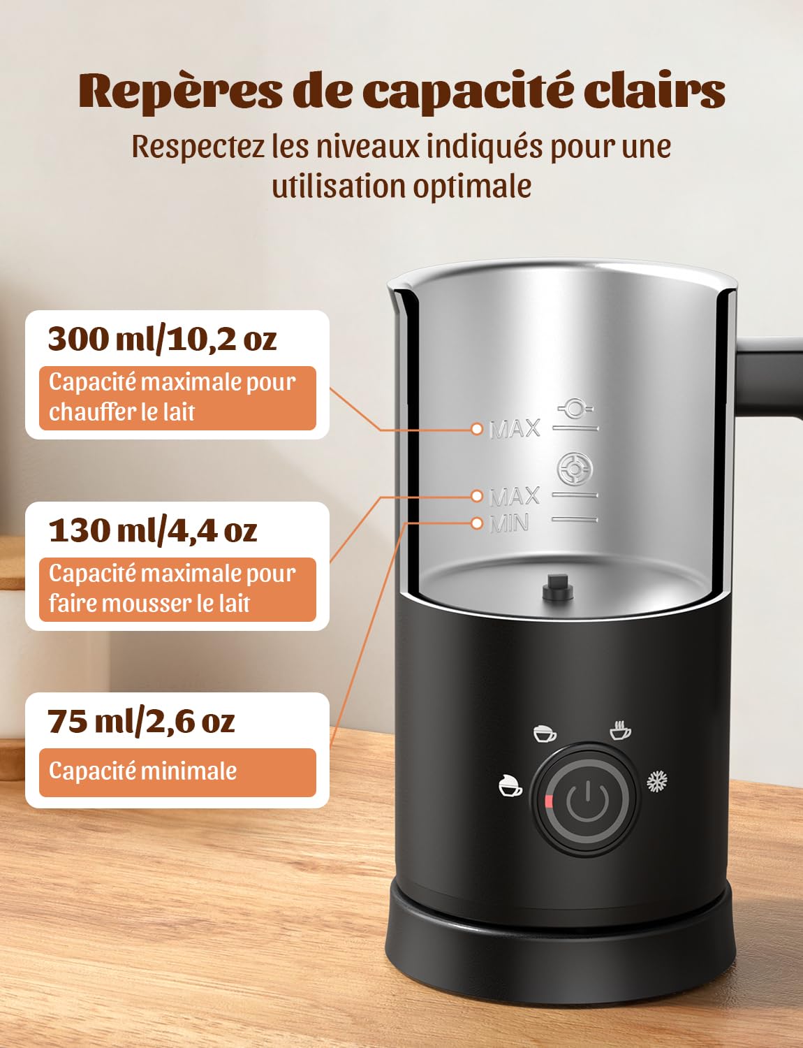 YISSVIC Mousseur à lait électrique Électrique Automatique 4 en 1 Électrique Automatique 500 W avec commande en un clic pour intérieur en acier inoxydable et revêtement antiadhésif