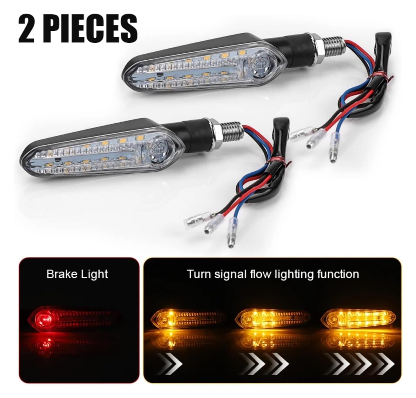 Indicatore di direzione Moto 12V 10mm Moto Freccia Spia di Direzione Indicatore Luce Ambra Posteriore Rossa Luci Freno(2pcs)