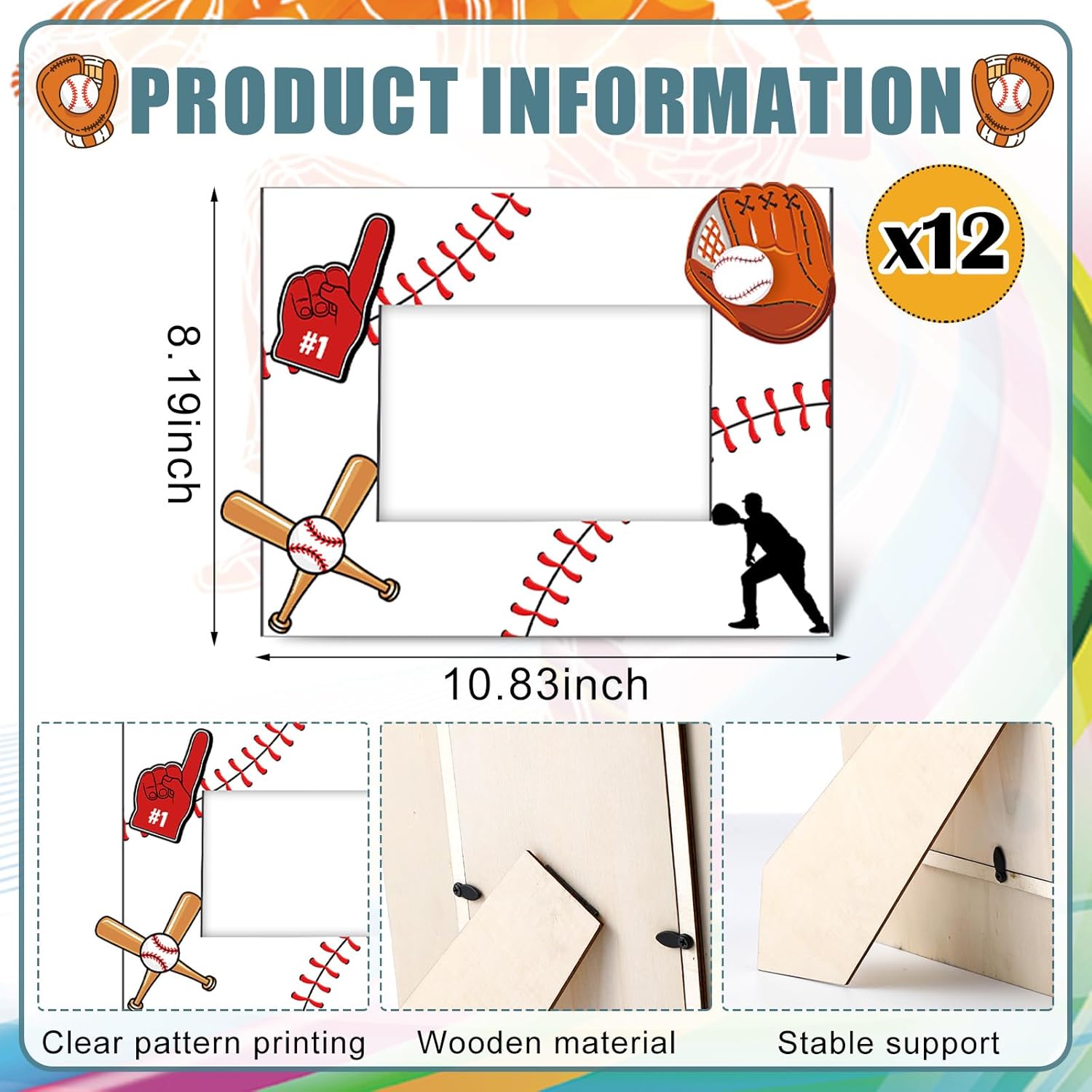 12 Pcs Picture Frame Sports Athletics Fits 4 x 6 Inches Photograph Wood Photo Frame for Athlete Coach Team Birthday Sports Theme Party Gifts(Baseball)