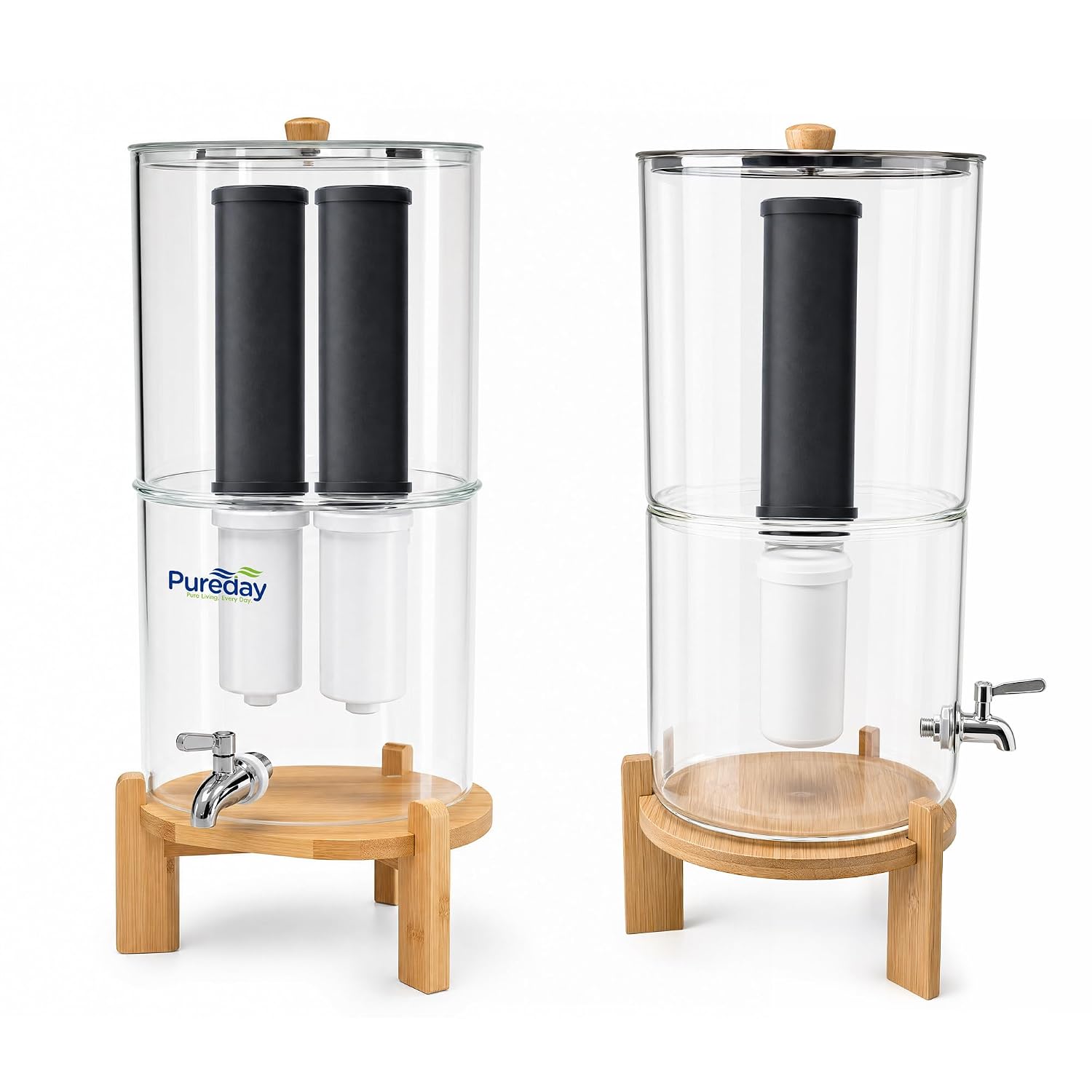 Pureday 2.25 Gallon Glass Gravity Water Filter, Meets NSF 42/53/401, Reduces PFOS/PFOA, Includes 4 Filters, 2-in-1: Filter or Infused Drinks image 2