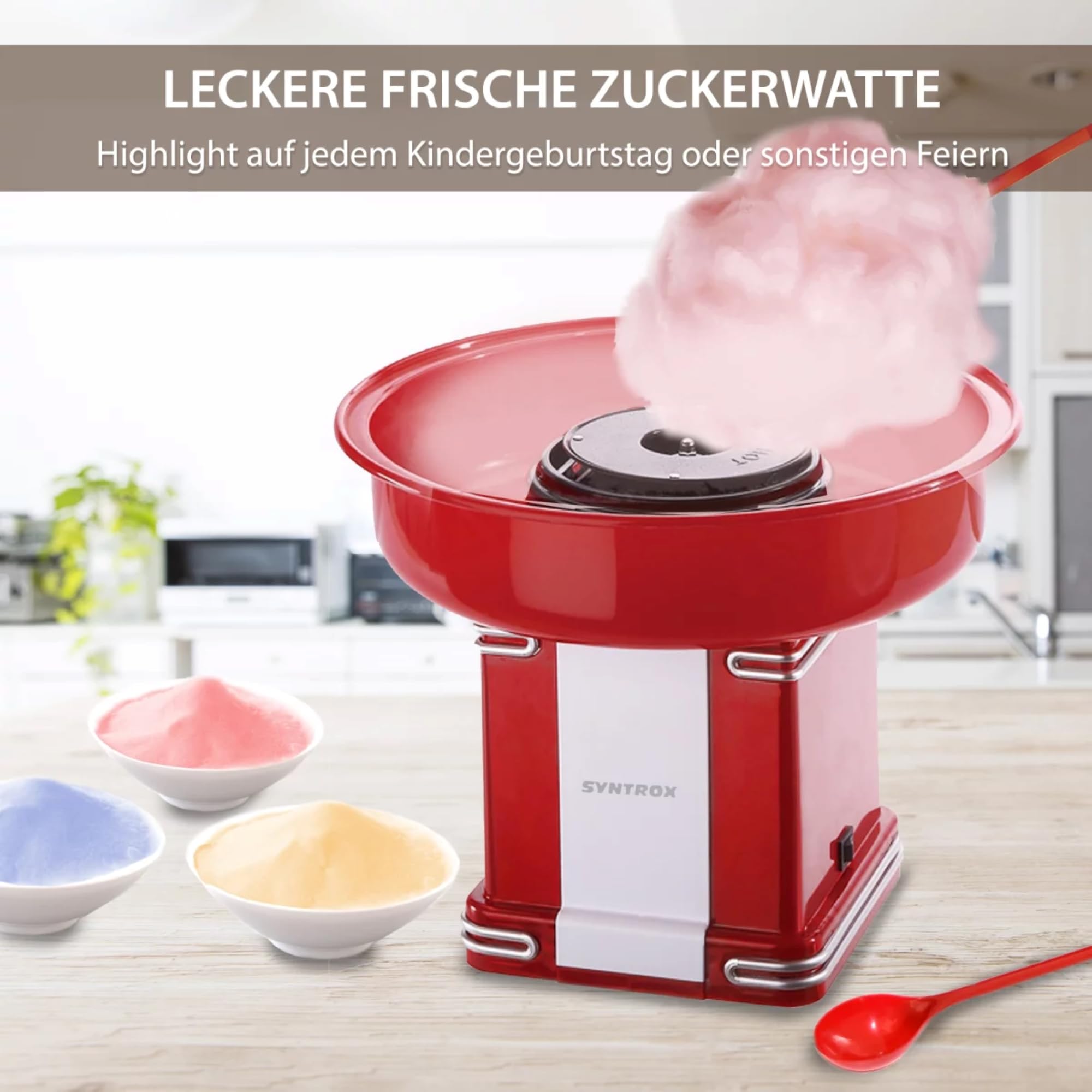 Syntrox Germany Elektrische Zuckerwattemaschine Oregon, Zuckerwattemaker Cotton Candy Maker ZWM-500W Oregon, Zuckerwatte selbst herstellen, Cotton Candy Maker