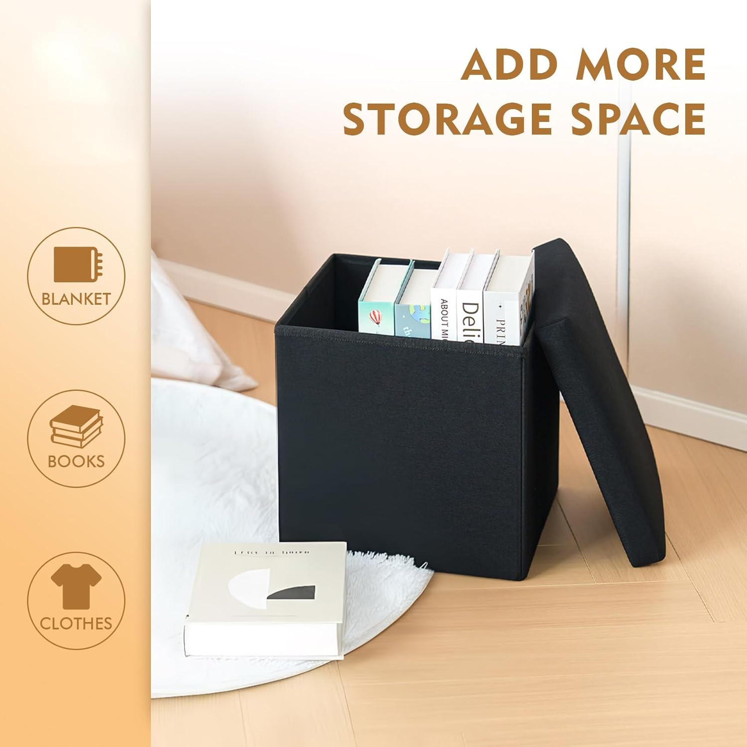 B FSOBEIIALEO Storage Ottoman Cube, Linen Small Foot Rest Seat,for Living Room, Bedroom, Home Office, Dorm Storage Footrest Black 11.8"x11.8"x11.8" - Image 5