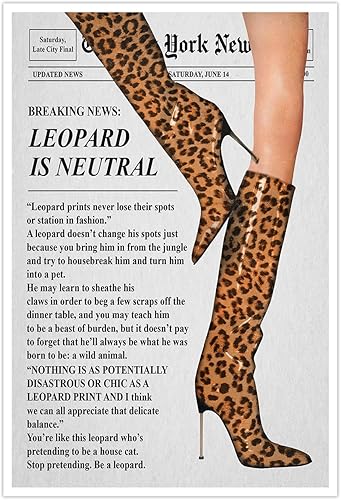 Arte de pared de periódico de moda, botas de leopardo vintage, póster feminista, decoración de carrito de bar, impresiones en lienzo Funky Hot Girl